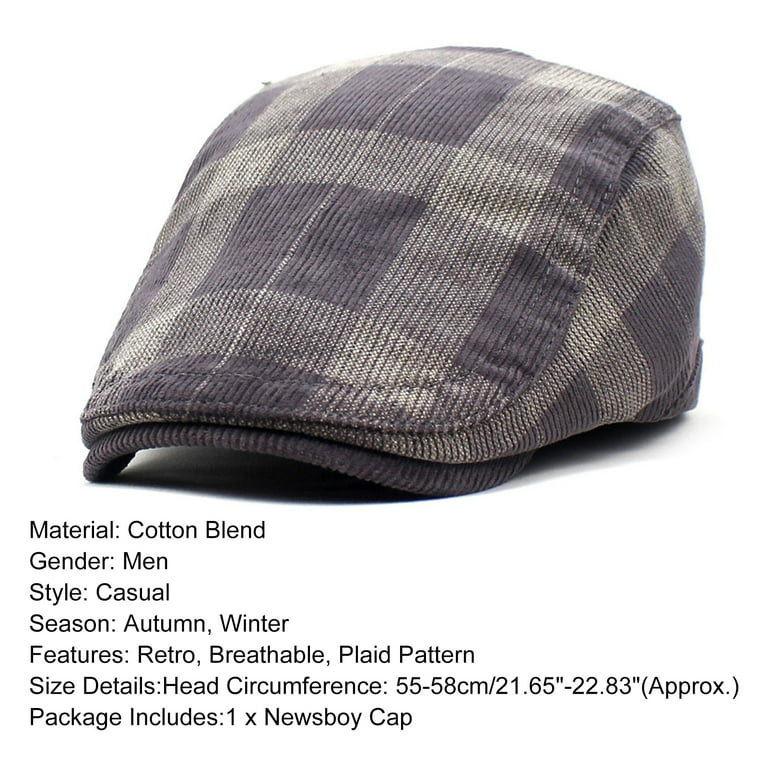 Grandest Birch Newsboy Cap Retro Plaid Thick Soft Breathable Keep Warm Comfortable Autumn Winter Men Beret Flat Hat for Huntin, adult Unisex, Size