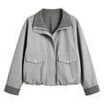 thumbnail image 4 of Mifsaly Womens Bomber Jackets Zip Up Collared Plaid Lining Windbreaker Jacket Fall Winter Windproof Comfort Daily Wear Outdoor Activity Work Office Casual Outfits Gray,2XL, 4 of 5