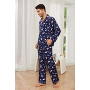 EK4YDNDS Mens Pajama Set, Soft Flannel PJS for Men Comfy Warm Printed Sleepwear(SPACESHIP-NAVY, L)