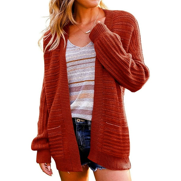 Gibobby Sueter de Punto Sueter cardigan abierto por delante para mujer sueter tejido de manga larga a la moda con bolsillos prendas de punto informales holgadas Rojo S Walmart en linea