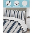 thumbnail image 4 of Quilts Twin Size, Navy Blue Beige Soft Comforter Bedding Set for Bed, Retro Simple Abstract Vertical Stripes Lightweight Quilted Bedspread with Pillow Cover(2 Pieces) for All Season, 68x86 Inch, 4 of 6