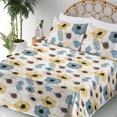 thumbnail image 3 of Garden Scene Sheet Set, Watercolor Drawn Simple Boho Flowers on Neutral Tone Boho Art, Fitted & Flat Sheet with Pillowcase Bedding Accent 3 Pcs Set, Twin, Dark Turquoise and Mustard, by Ambesonne, 3 of 5