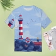 thumbnail image 4 of Lighthouse Seagulls Boat Ocean Womens Tops Women's Fashion Casual Short Sleeve Flower Print Round Neck Pullover Top Blouse, 4 of 7
