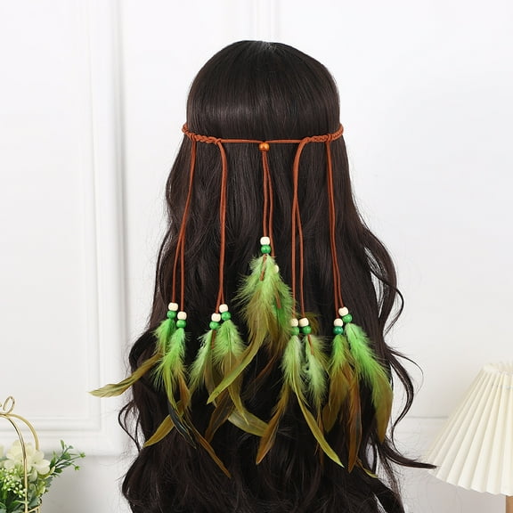 Zhuge Women’s Boho Feather Headband Headdress, with Tassel for Festival Hair Accessories, Green