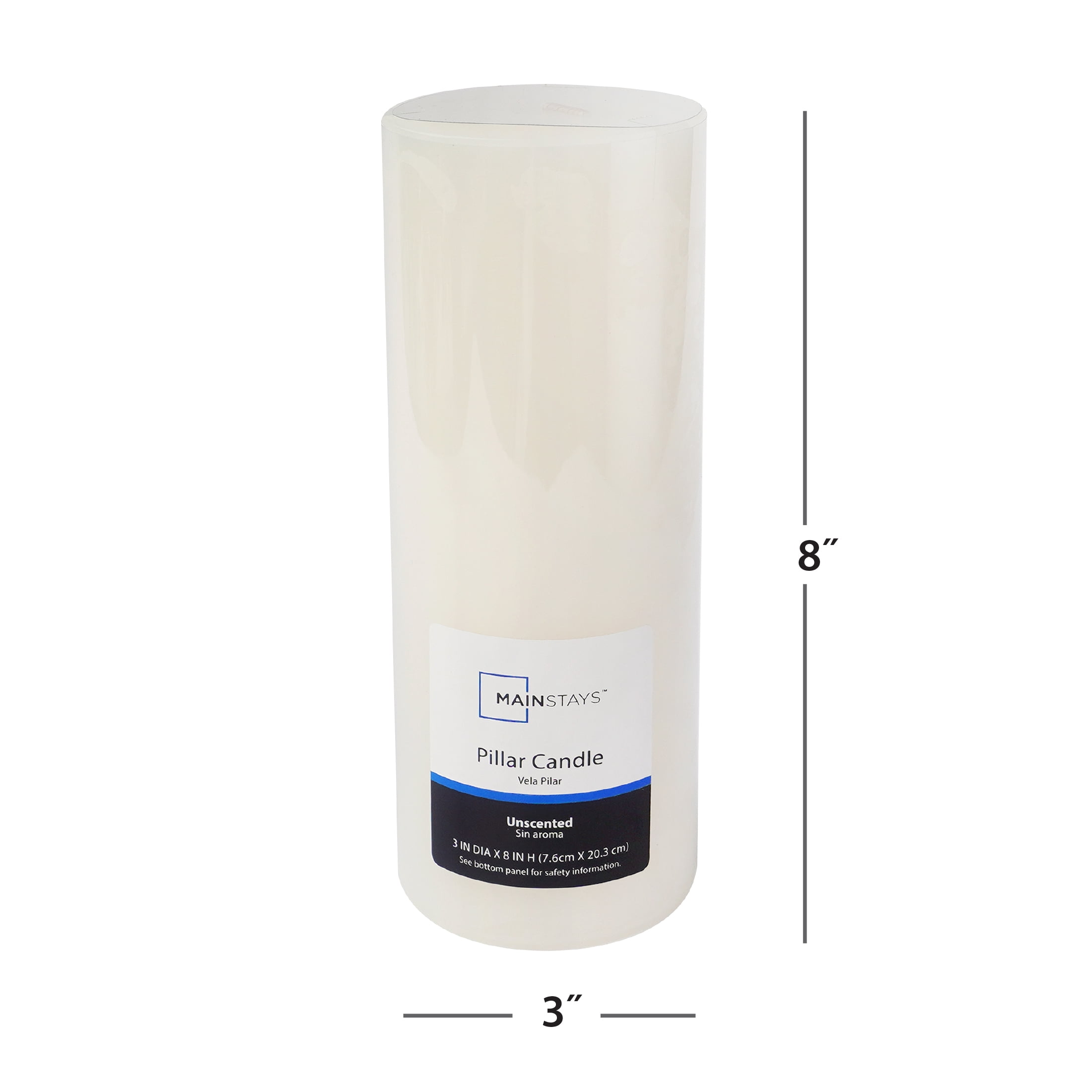 (3 pack) Mainstays Single Wick Pillar Candle, 3 in x 8 in, Unscented, Ivory