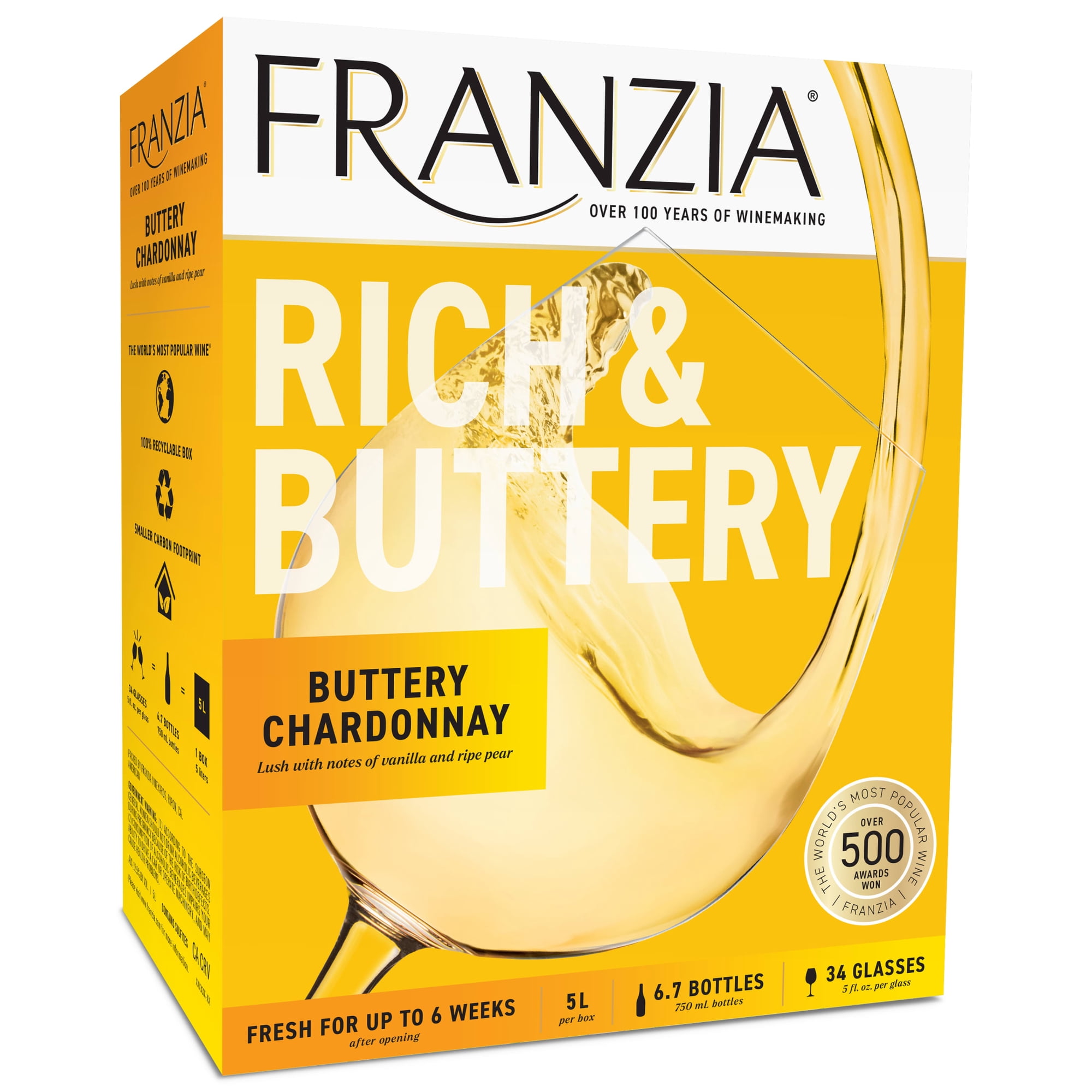 Franzia Rich & Buttery Chardonnay, White Wine, 5L