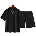 thumbnail image 6 of Men's Summer Vacation Knit Outfit, Textured Polo Shirt and Shorts 2-Piece Set for Beach and Resort Wear Black, 6 of 9