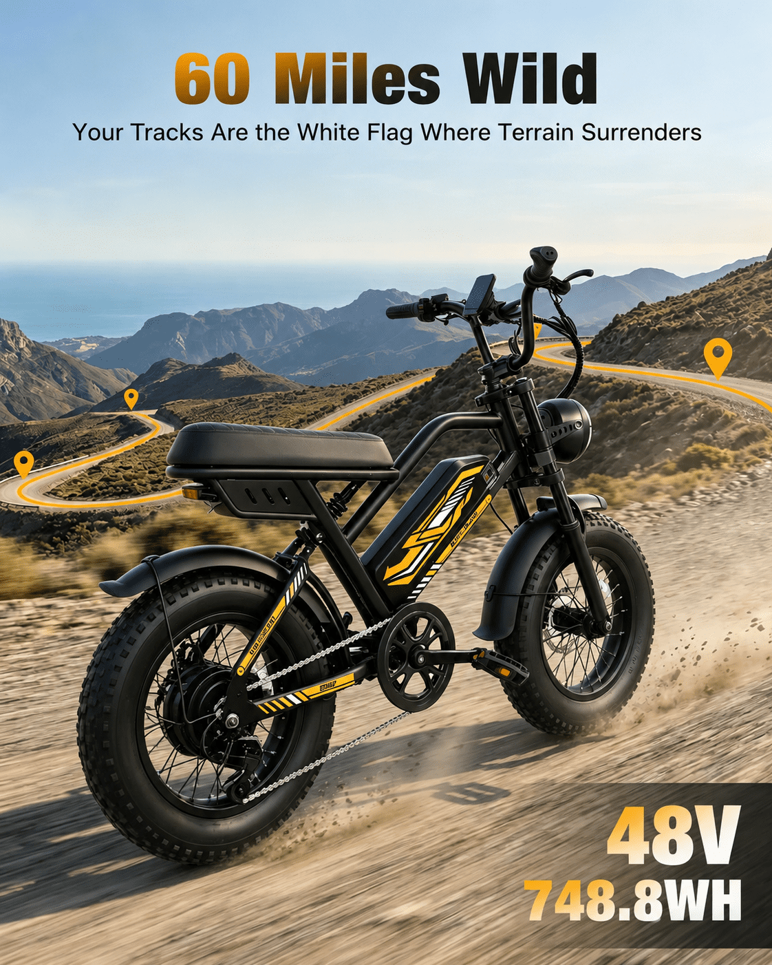 750W Electric Mountain Bike for Teens, UL2849 Certified E-Bike, 20+MPH Speed, 48V 15.6Ah Battery, Dual Brakes & Suspension Fat Tire E-Bike for Riders 4.4FT-5.4FT