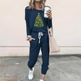 thumbnail image 2 of ChaoHeng Women's Christmas Fashionable Loose Print Long Sleeve Round Neck Drawstring Casual Sets(Navy,XL), 2 of 4