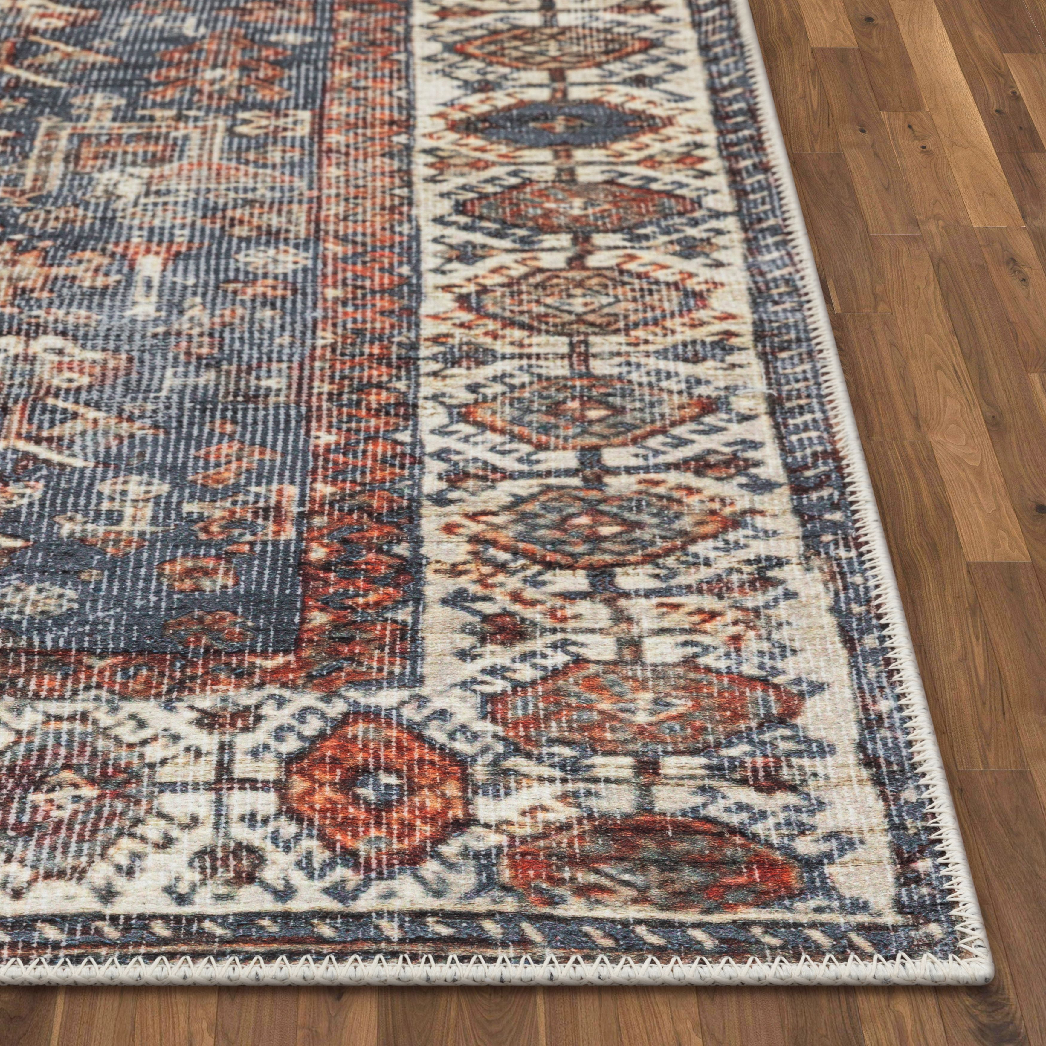 Well Woven Lotus Ripon Vintage Medallion Botanical Border Blue Red 3'11" x 5'3" Area Rug