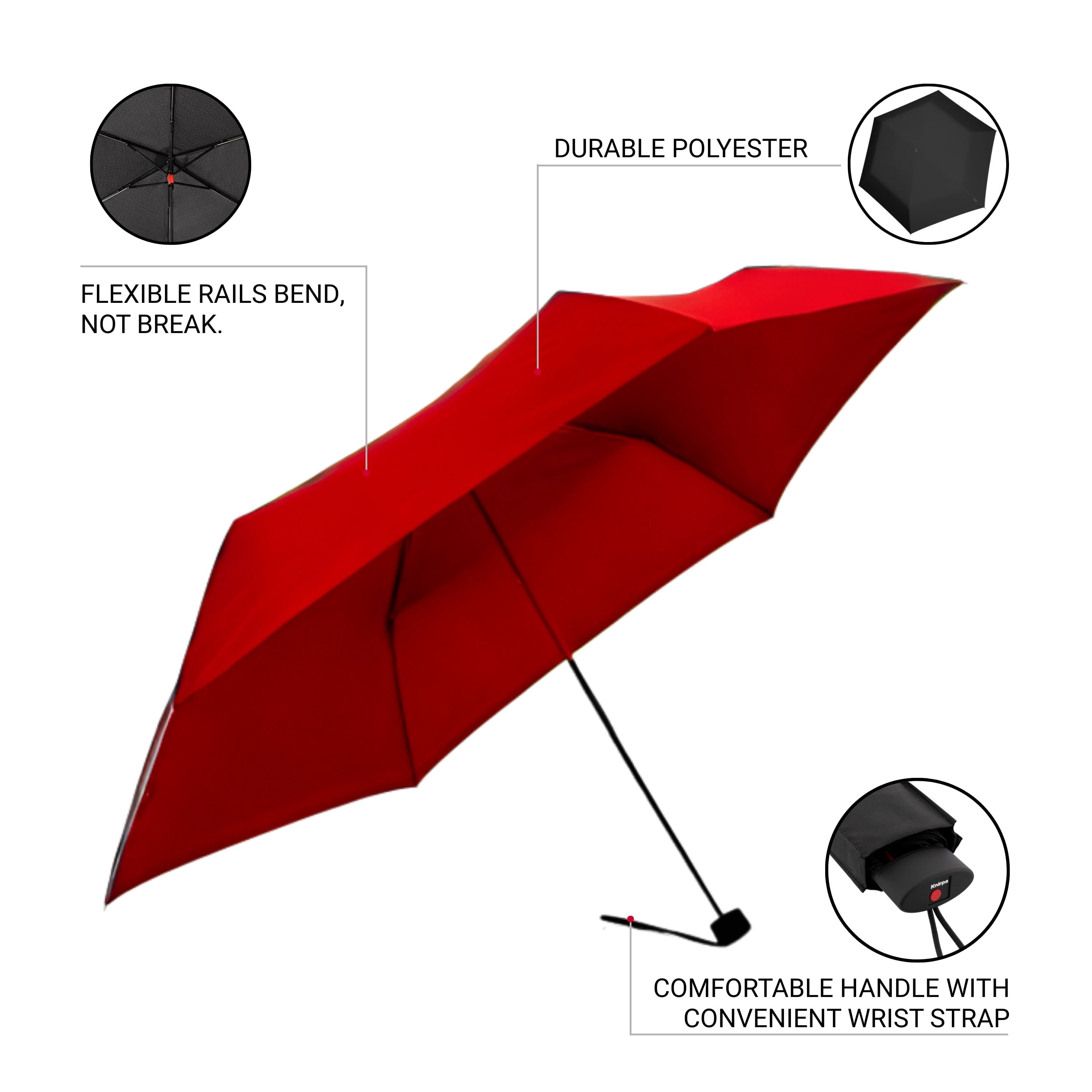 Knirps AS.050 Slim Manual Folding Rain Umbrella in Salsa – 38" Lightweight Fiberglass 6-Rib Pocket Canopy, Ultra-Compact 6.7oz Travel Size Design, Durable Steel Frame, Travel Case Included
