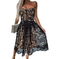 thumbnail image 1 of Seyurigaoka Women Elegant Floral Embroidery Lace Midi Dress Sexy Off Shoulder Strapless Waist Party Dress Fashion Solid Backless Zip Dresses, 1 of 9