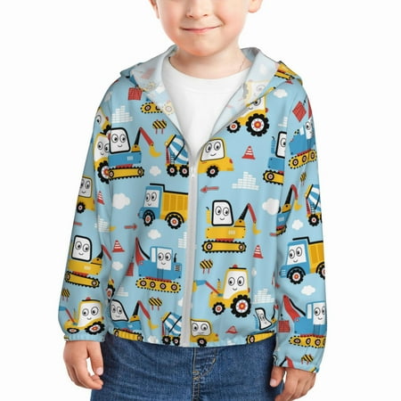 

Sun Hoodie for Kids Building Truck Long Sleeve Swim Fishing Shirts Sun Protection Zip Up Jacket Clothing Athletic Hoodie