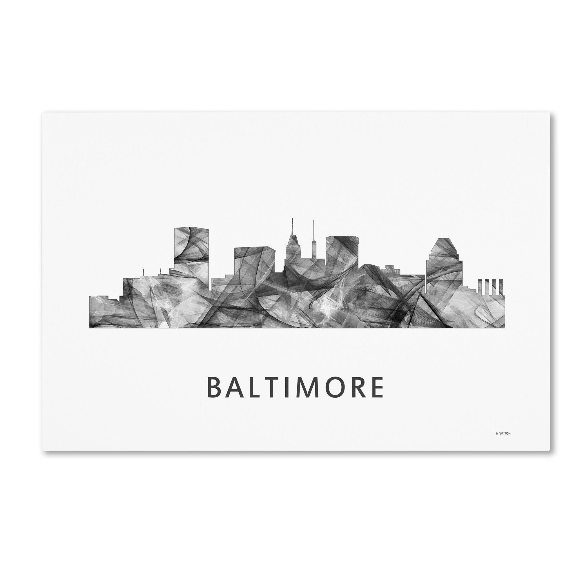 Trademark Fine Art 'Baltimore Maryland Skyline WB-BW' Canvas Art by Marlene Watson