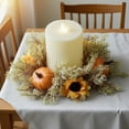 thumbnail image 5 of CanGonggg Fall Candle Rings Sunflower Fall Candle Rings Wreaths With Maple Leaves Pumpkins Fall Candle Ring For Pillars Autumn Wedding Party Tabletop Centerpieces Wooden Candle Holders for, 5 of 5