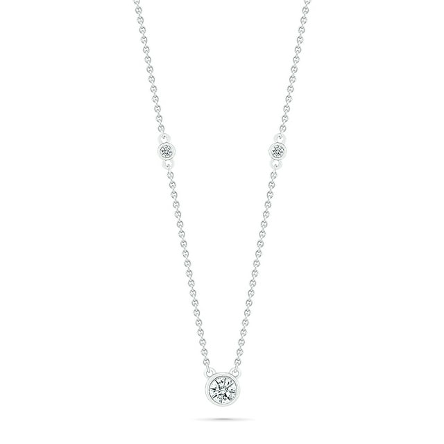 DGOLD Collier Station en Or Blanc 10 Kt avec Diamants Blancs Ronds pour Femmes (1/5 cttw)