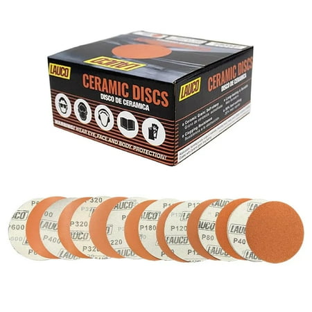 Premium 6 Variety Pack Hook and Loop Ceramic Sanding Discs No Hole 5 Each of Grit (40 80 120 180 220 320 400 600) - Box of 40 Sandpaper for Automotive Sanding