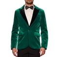 thumbnail image 1 of Chaqueta de traje de terciopelo INSPIRE CHIC para hombres, blazer de terciopelo verde con solapa en contraste para bodas y fiestas, 1 of 5