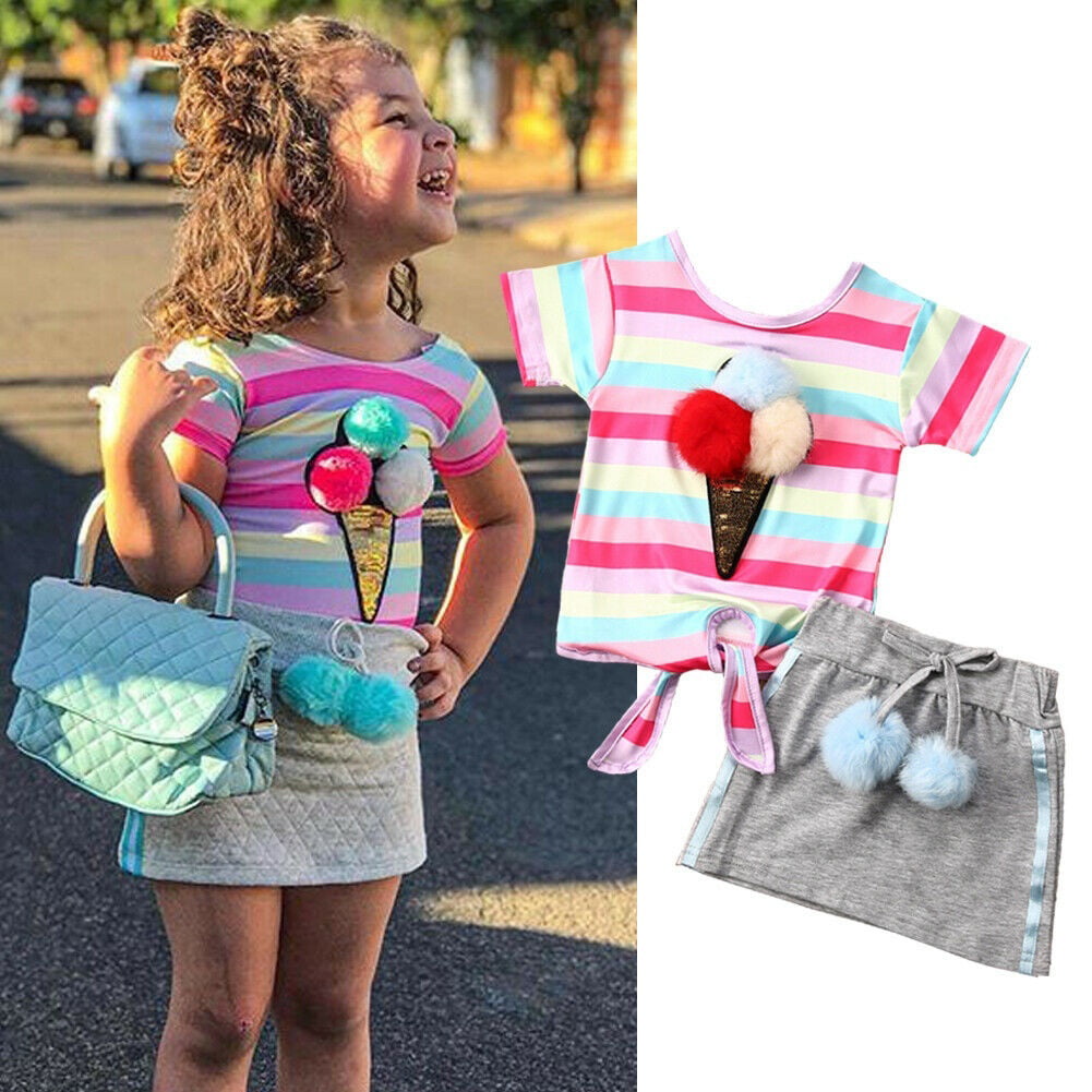 Toddler Kids Baby Girls Summer Outfits Clothes T-shirt Tops+Skirt Dress 2PCS Set 