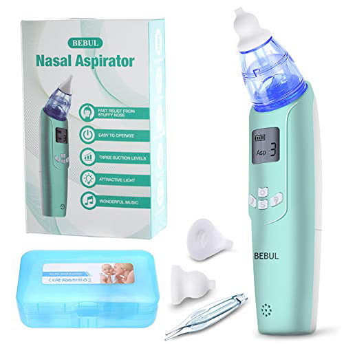 Provides Safe Nose Suction Soft and Powerful Suction Tip Design Gentle Nose Cleaner Extractor for Cold & Flu Baby Vacuum Nasal Aspirator with 2 head nozzles ABS and Silicone Material