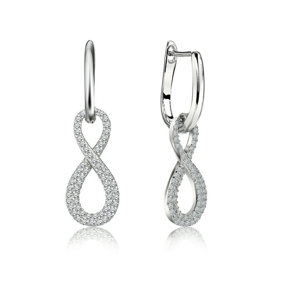 JeenMata 1 Carat Infinity Leverback Dangle Earrings - Gift for Women - White Gold plated