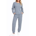 thumbnail image 3 of UVN Two Piece Sets for Women Casual Outfits Sets Textured Long Sleeve Shirts and Long Pants Lounge Set Fall Pajama Sets with Pockets, 3 of 9