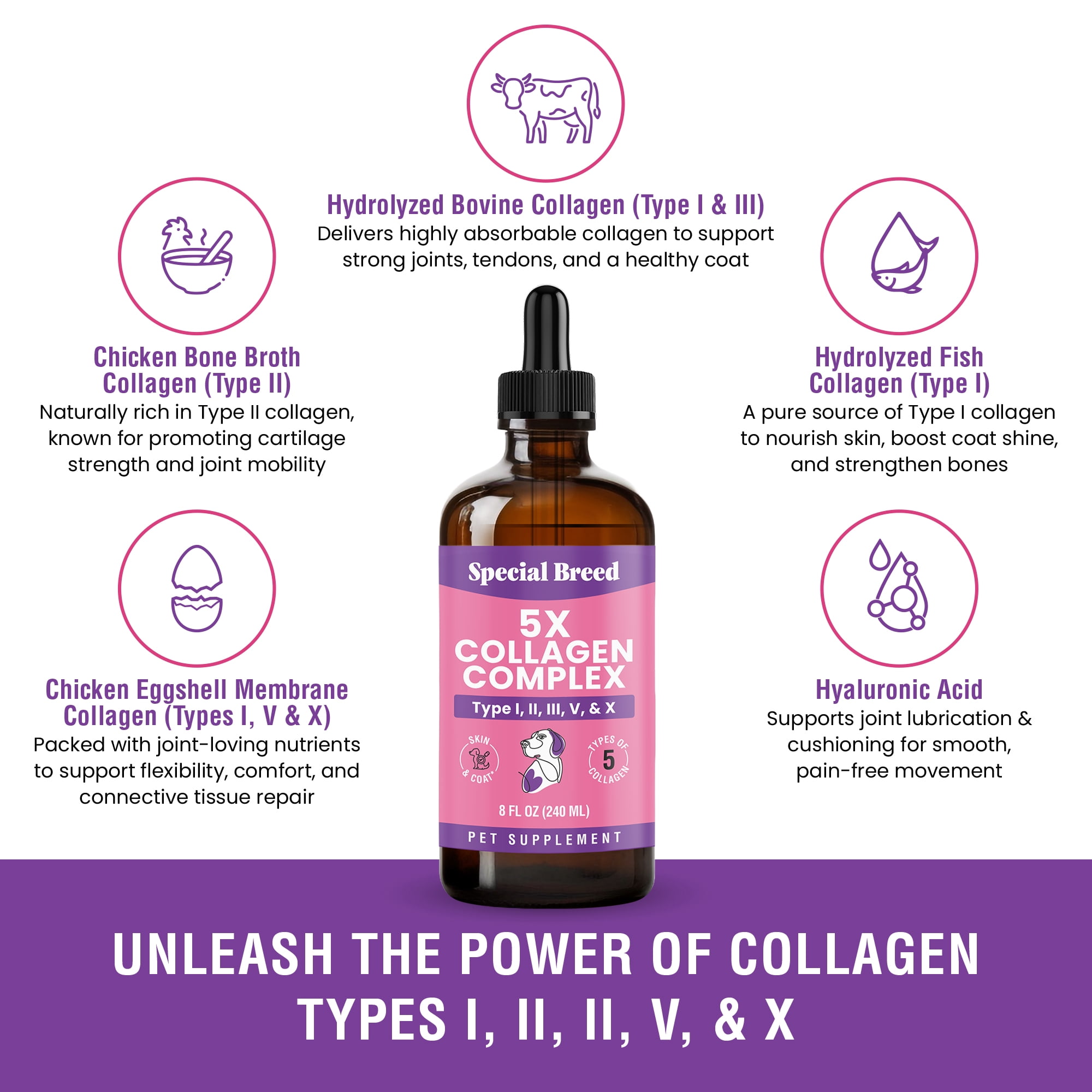 Premium Collagen for Dogs - Liquid Support for Joints, Skin, Coat, Bone, Immune System & HIPS - Collagen Supplement - Made in USA - 8oz