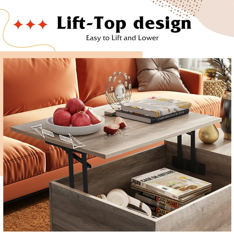 WLIVE Wood Lift Top Coffee Table with Hidden Compartment and Adjustable  Storage Shelf, Lift Tabletop Dining Table for Home Living Room, Office