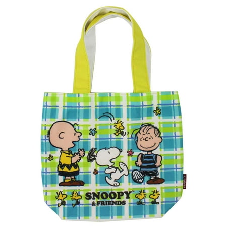 Snoopy Dancing - Snoopy Charlie Brown and Linus Dancing Blue and Green Mini Tote Bag