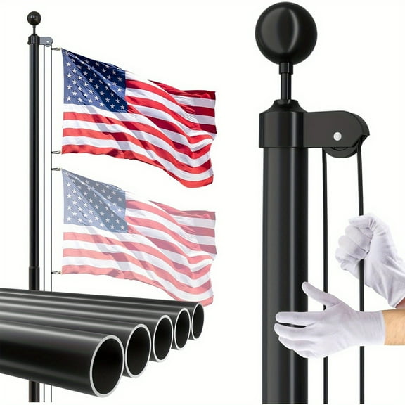 [Heavy Duty Flagpole Kit] Heavy Duty 20ft Flagpole Kit for Yard | 14 Gauge In Ground Outdoor Flag Pole with 3x5  - Residential or Commercial, Black