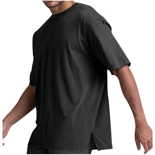 Camisas de Manga Larga para Hombres Color Sólido Casual Cuello Redondo Blusa, Ligero Top de Algodón de Imitación para el Hogar, Diario Y Cuatro Estaciones de Uso