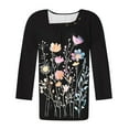 thumbnail image 5 of CYMMPU Loose Fit Tunic Tops 3/4 Sleeve Button up Crew Neck Flower Pattern Summer Fashion Shirts Spring Tops Blouses for Women Dressy Casual Plus Size Blouse Black L, 5 of 7