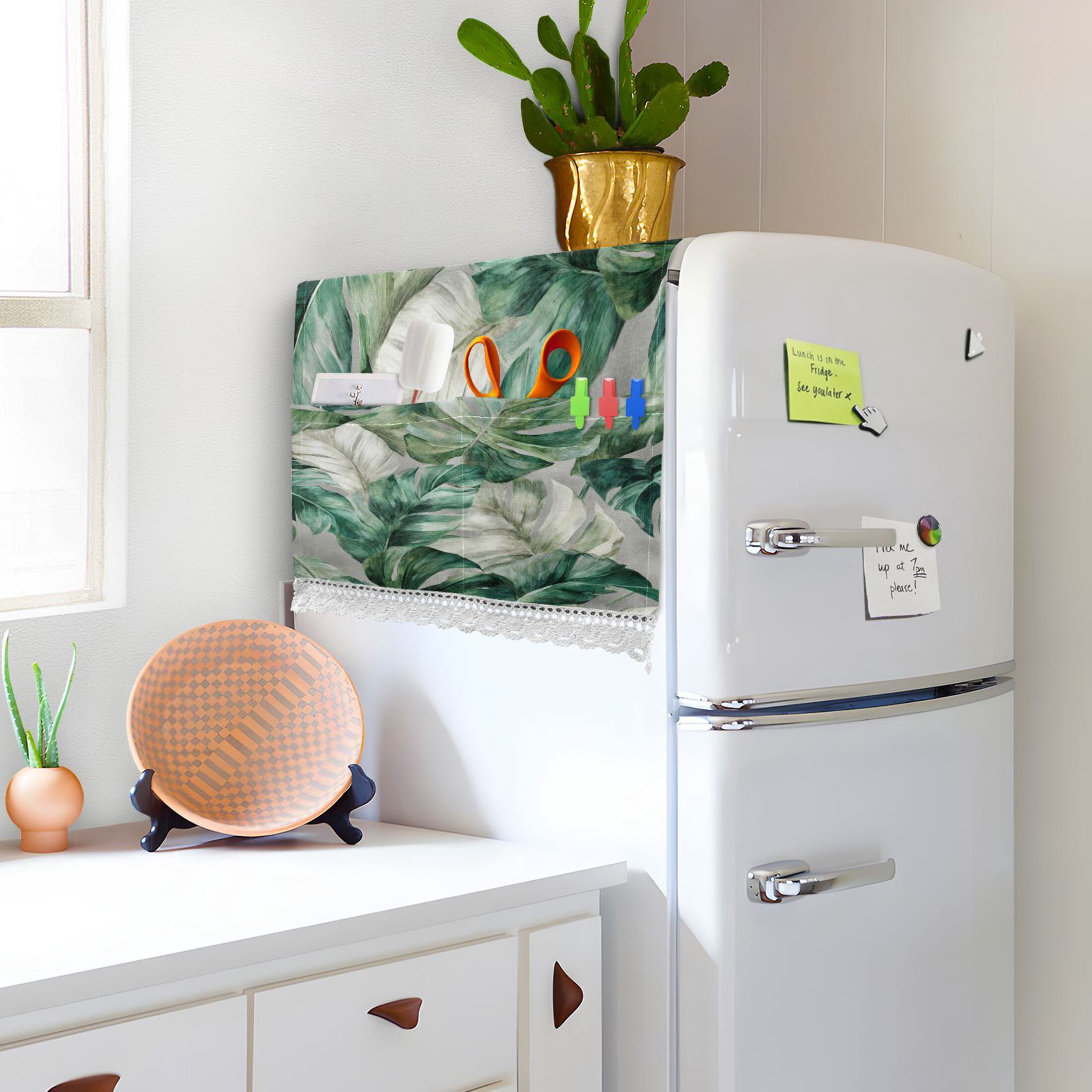 Wobogo Tropical Leaves Washing Machine Cover Dustproof Washer Dryer Cover Waterproof Laundry Room Decorative Protector