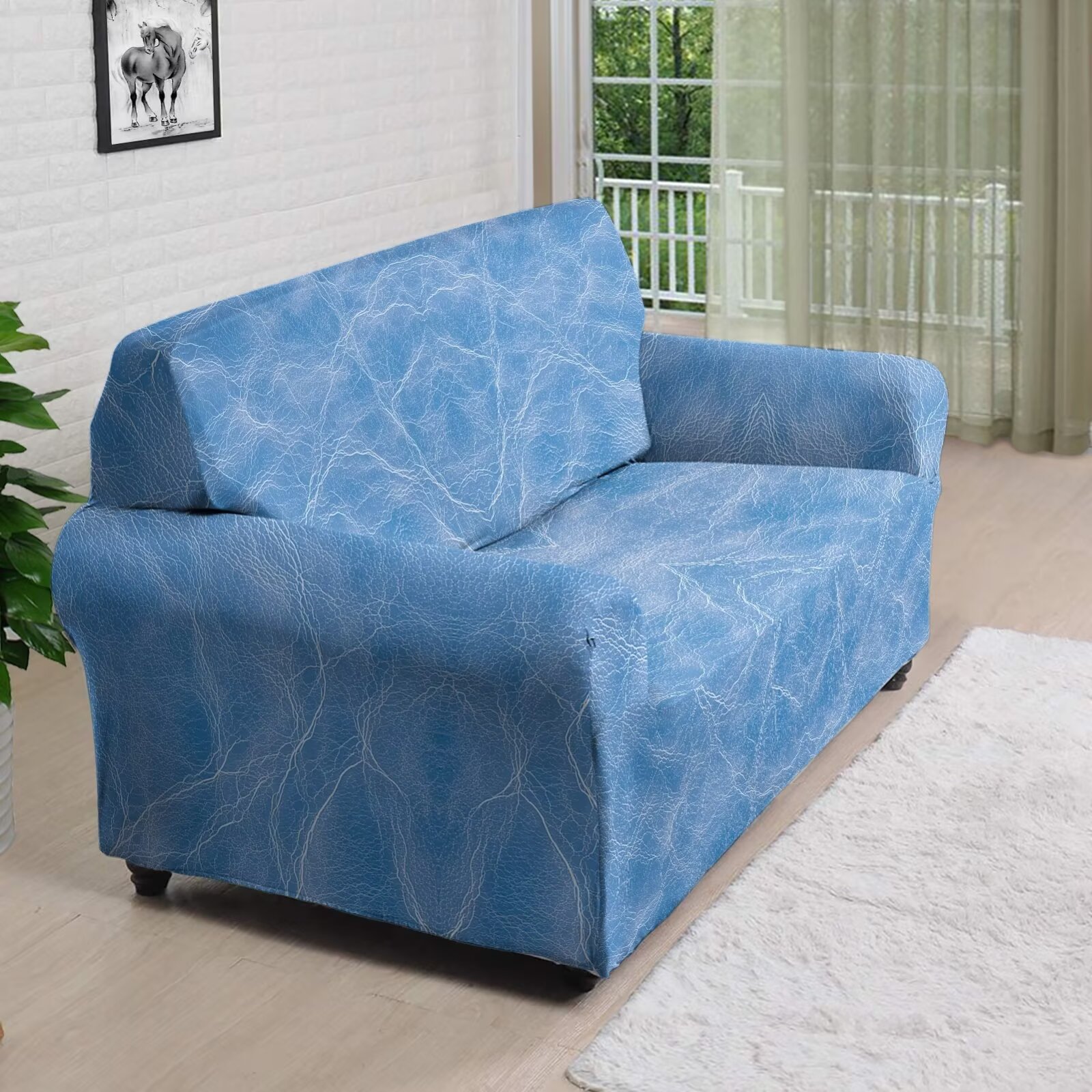 XYZCANDO Blue Stretch Sofa Slipcover 1 Piece Beach Tropical Couch Cover, 3 Seater Soft Elastic Bottom Sofa Slipcover for Living Room