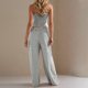 thumbnail image 4 of Pantalones Conjunto Mujeres 2 Piezas Outfits Dressy Raya Impresa sin Mangas Tube Top, Bolsillos de Piernas Anchas, 4 of 9