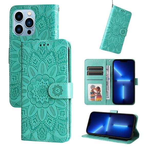 Mantto Wallet Case for iPhone 12 Pro Max Case with Card Slots Holder Kickstand Embossed PU Leather Magnetic Shockproof Cover with Wrist Strap For iPhone 12 Pro Max,Green