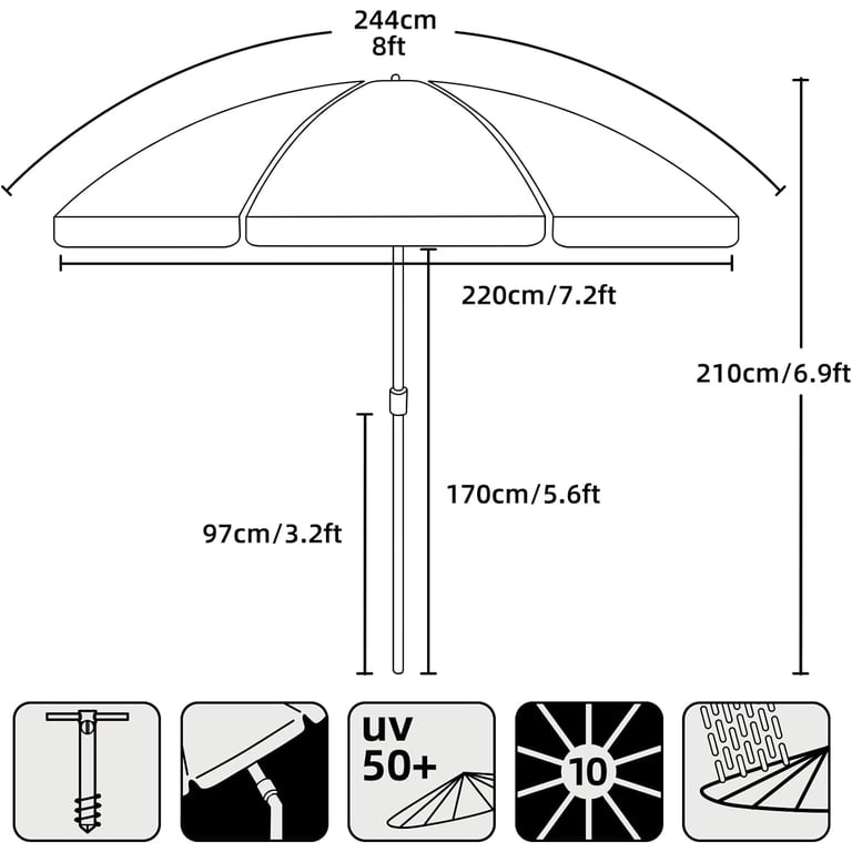 AMMSUN 8 Ft Heavy Duty Beach Umbrella, Blue Stripe photo 8