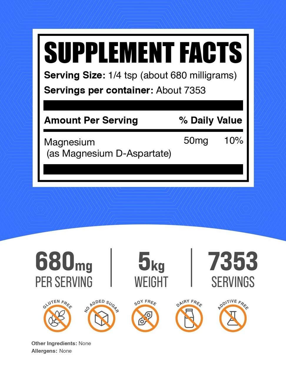 BulkSupplements Magnesium D-Aspartate Powder- 680mg per Serving - 5 Kilograms (11 lbs) - 7355 Servings