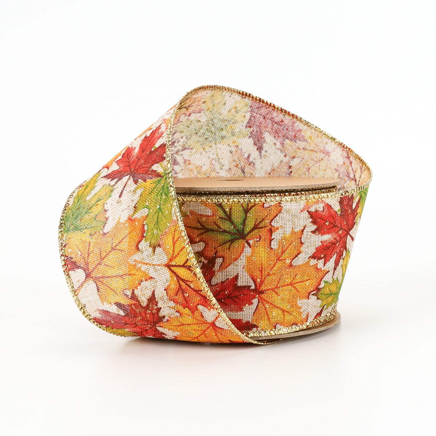 LaRibbons 2 1/2" Wired Ribbon | "Maple Leaf" Natural/Multi | 10 Yard Roll