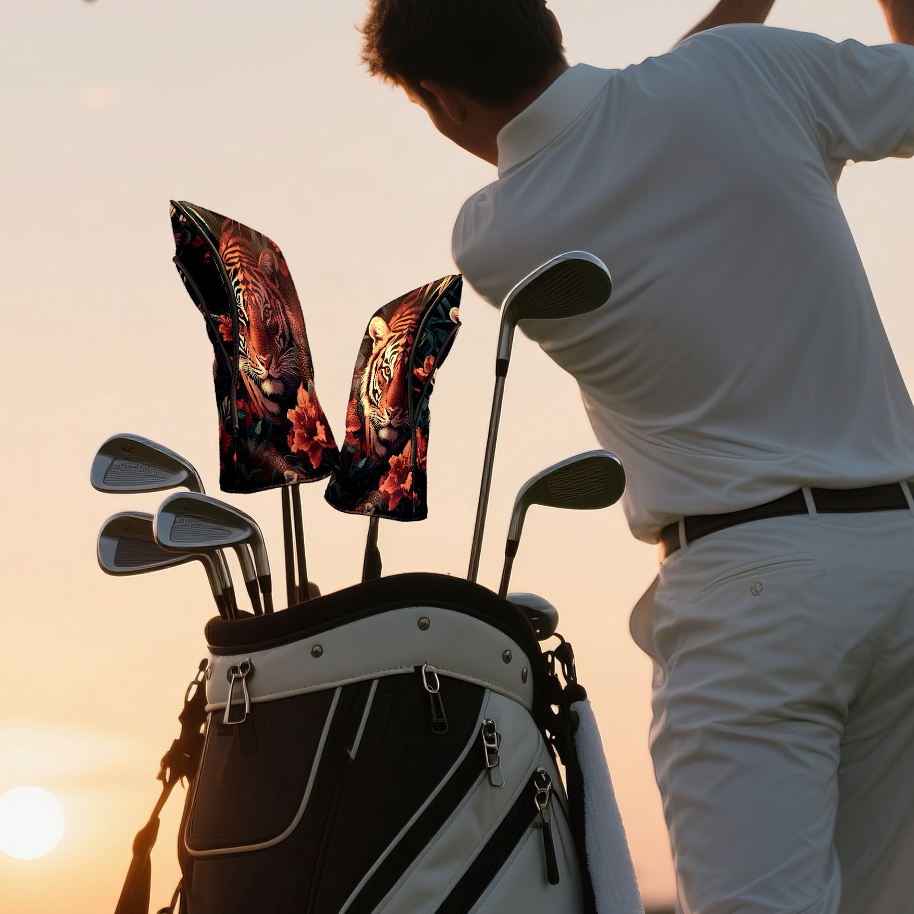 Golf Club Covers PU Leather Waterproof Head Covers for Fairway Woods Hybrids Animal Unisex Fits Most Brands