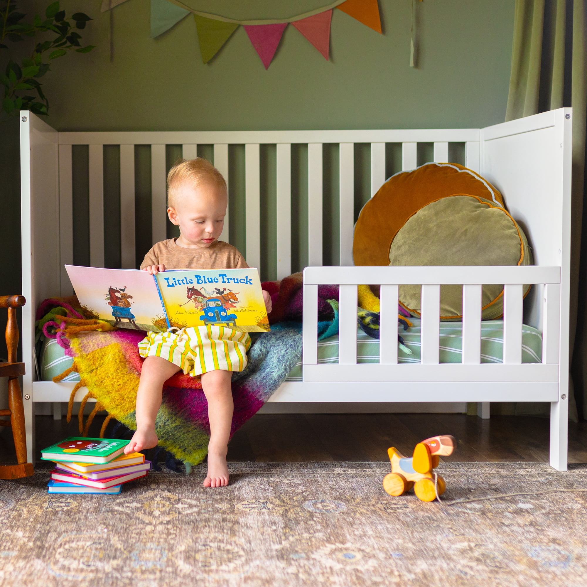 HARPPA 5-in-1 Convertible Baby Crib for Infant to Toddler, White,Greenguard Gold Certified