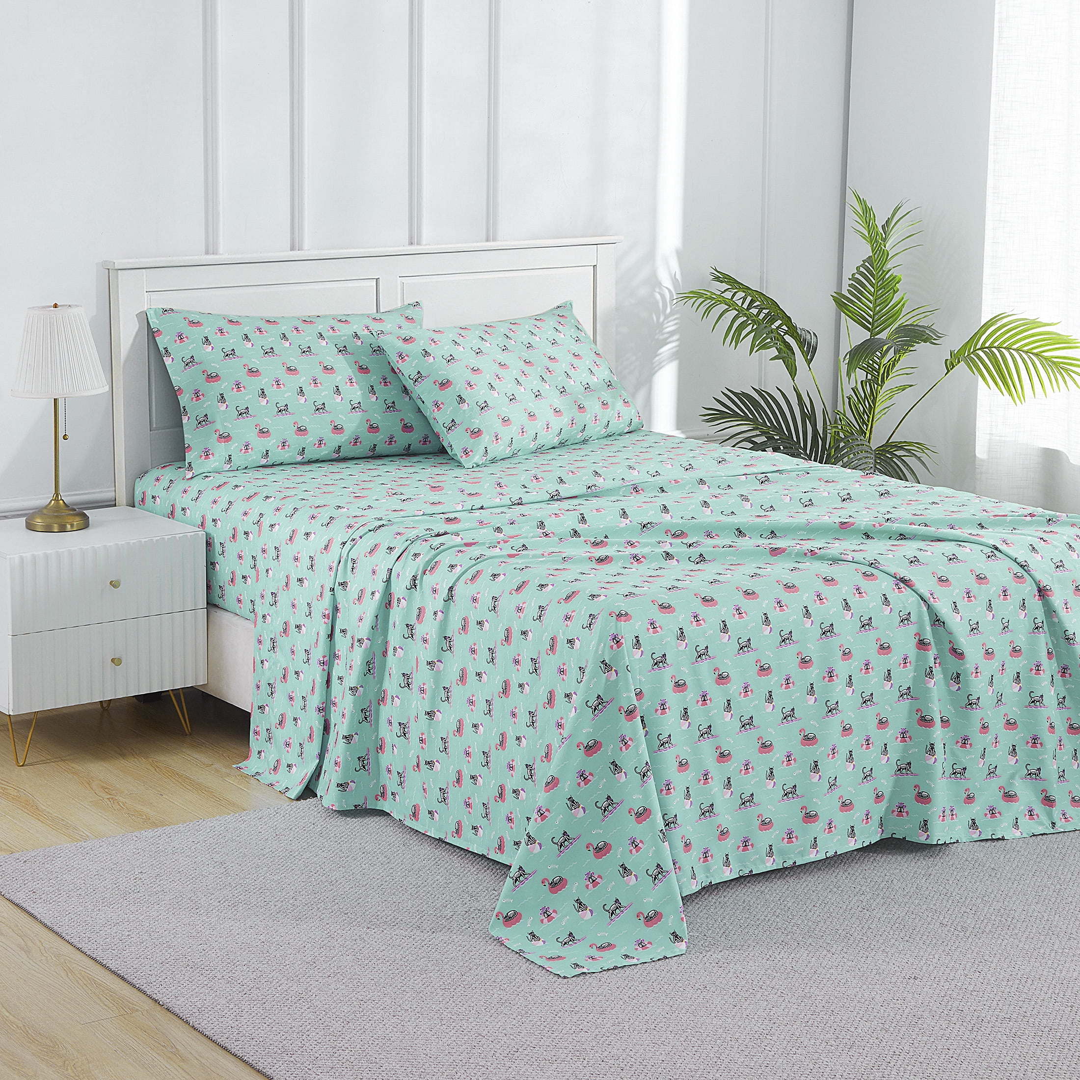Summerween Soft Microfiber Sheet Set, Skeleton Cats, Full