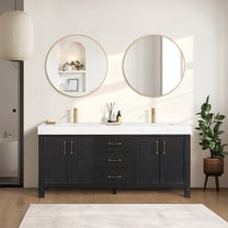 Leon 72" Double Bathroom Vanity in Fir Wood Black w/Lightning White Composite