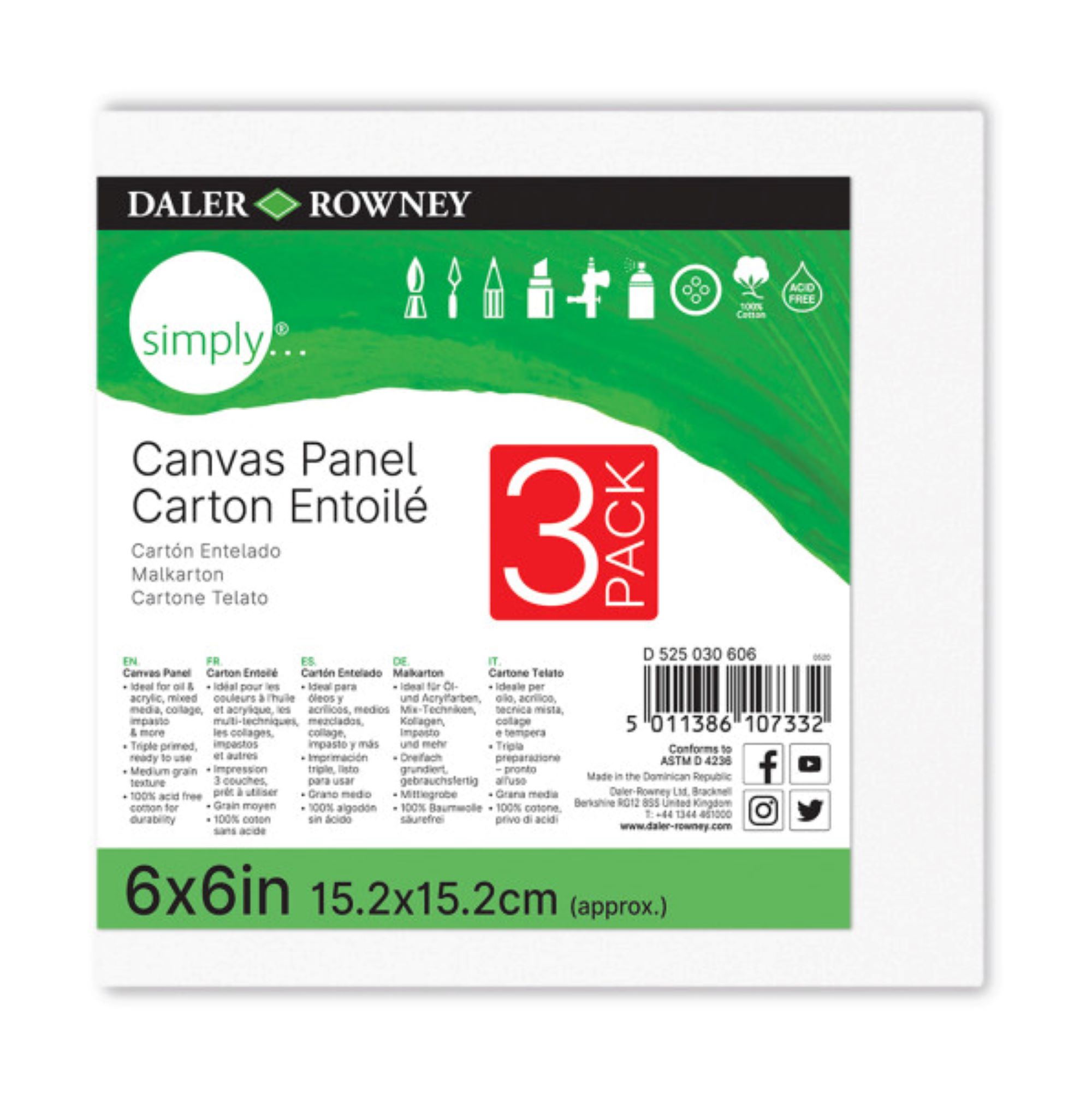 Daler-Rowney Simply Canvas Panels 6x6 Inches 3-Pack photo 2