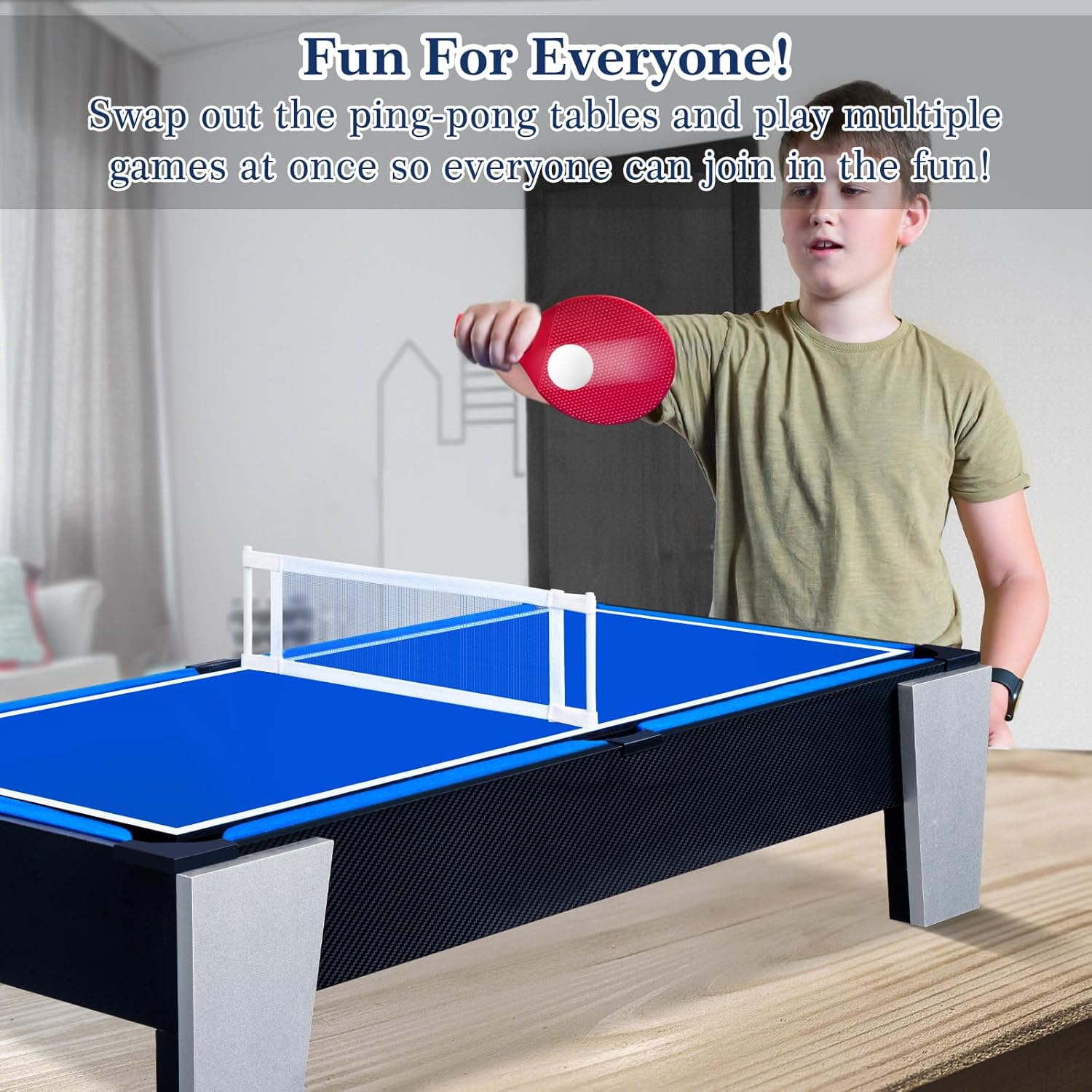 4-in-1 Mini Multi Game Table, Combination Game Table, Childrens Combo Arcade Set w/Pool Billiards, Hockey, Foosball and Table Tennis for Home, Play Room,Friends & Family