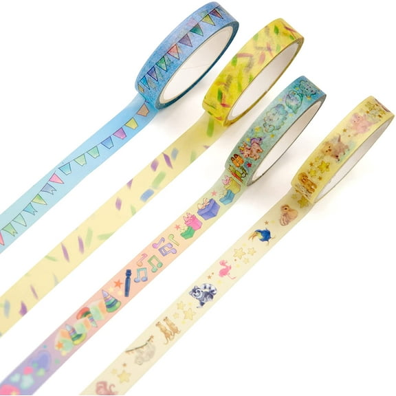 Washi Tape, Baby Themed Decorative Tape for Scrapbooking, Pastel Yellow, Blue and Rainbow, Set of 4