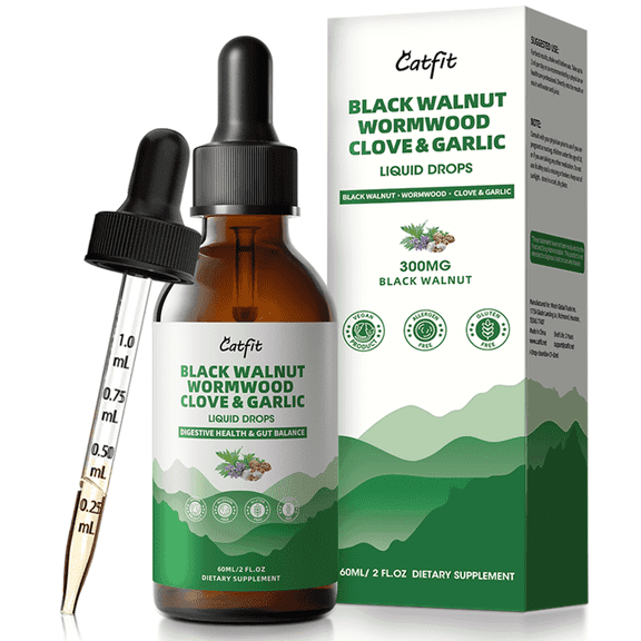 Black Walnut Wormwood Clove & Garlic Liquid Drops, Support Gut Cleanse & Digestive Health, 2 fl oz