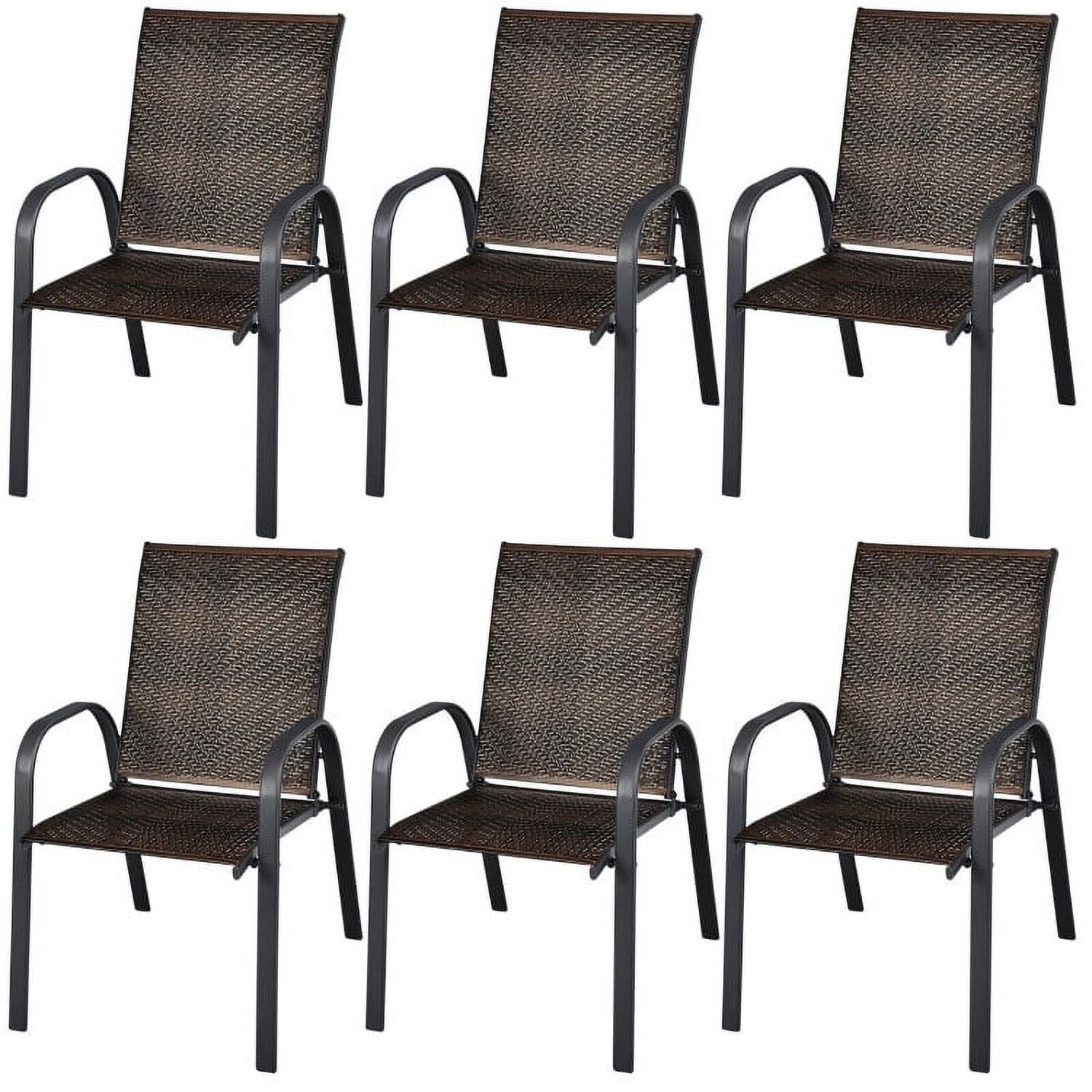 Aimee Lii Set of 6 Outdoor PE Wicker Stackable Chairs with Sturdy Steel Frame, Outdoor Patio Set, Brown