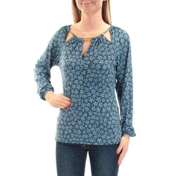 MICHAEL KORS $84 Womens New 1013 Blue Floral Embellished Cut Out  Top XS B B