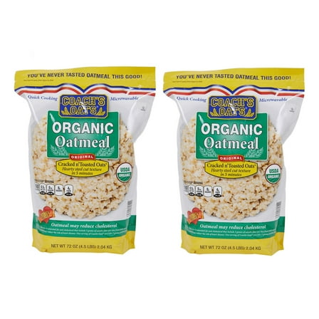 2 PACK Organic Coach's Oats 100% Whole Grain Oatmeal 72 oz 4.5 LB Each